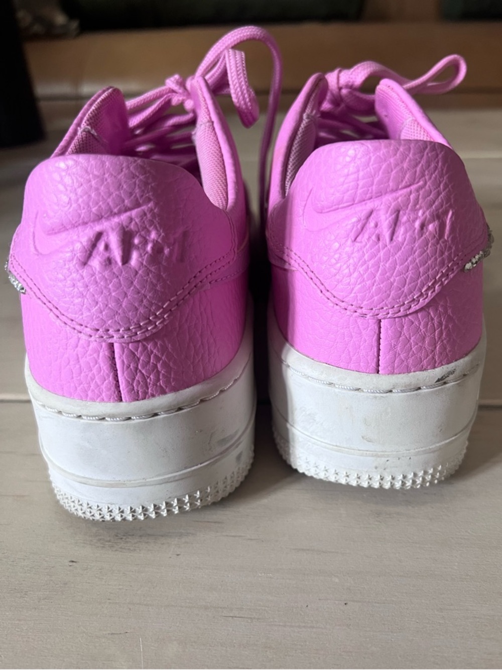 Custom Crystal Swoosh Nike Pink Leather Air Force 1 - Picture 2 of 8
